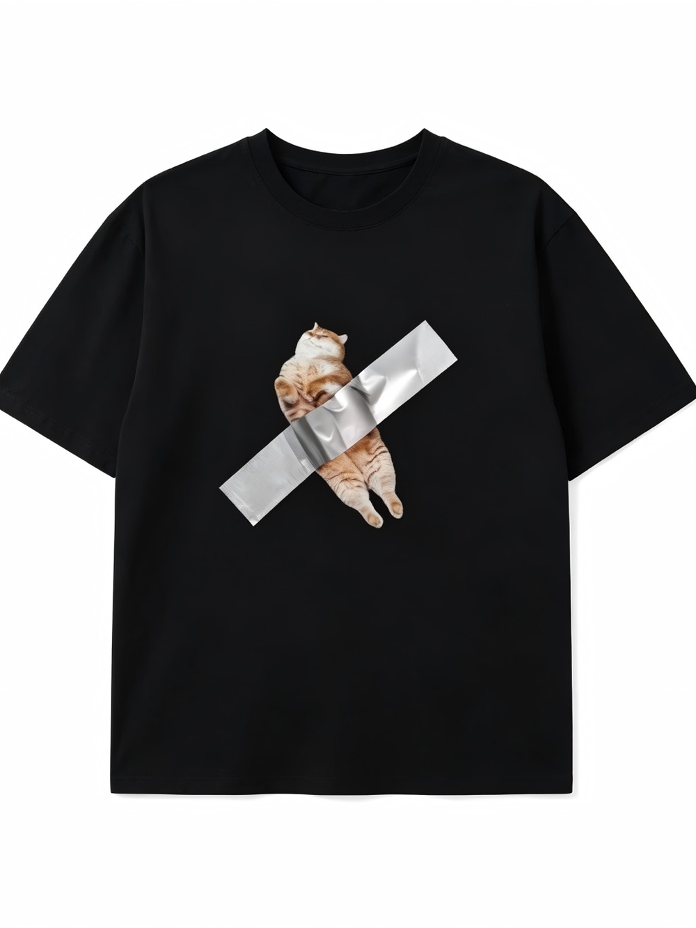 Playful Cat Tape Graphic Short Womens Mens T-shirt Unisex